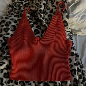 Women's Red Ribbed Top
